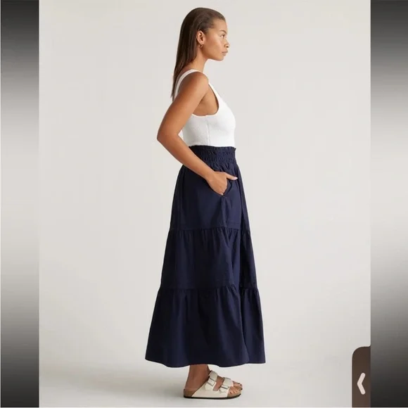 Quince Classic Cotton Navy Poplin Maxi Skirt size medium EUC - Picture 7 of 13